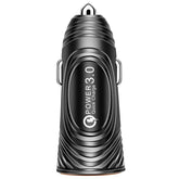 Black car charger with 'Power 3.0' branding on a white background